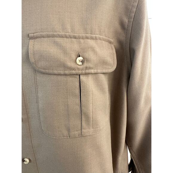 LL Bean Men's Large 284263 Flap Pocket 100% Wool Olive Green Button Down Shirt - Picture 4 of 12